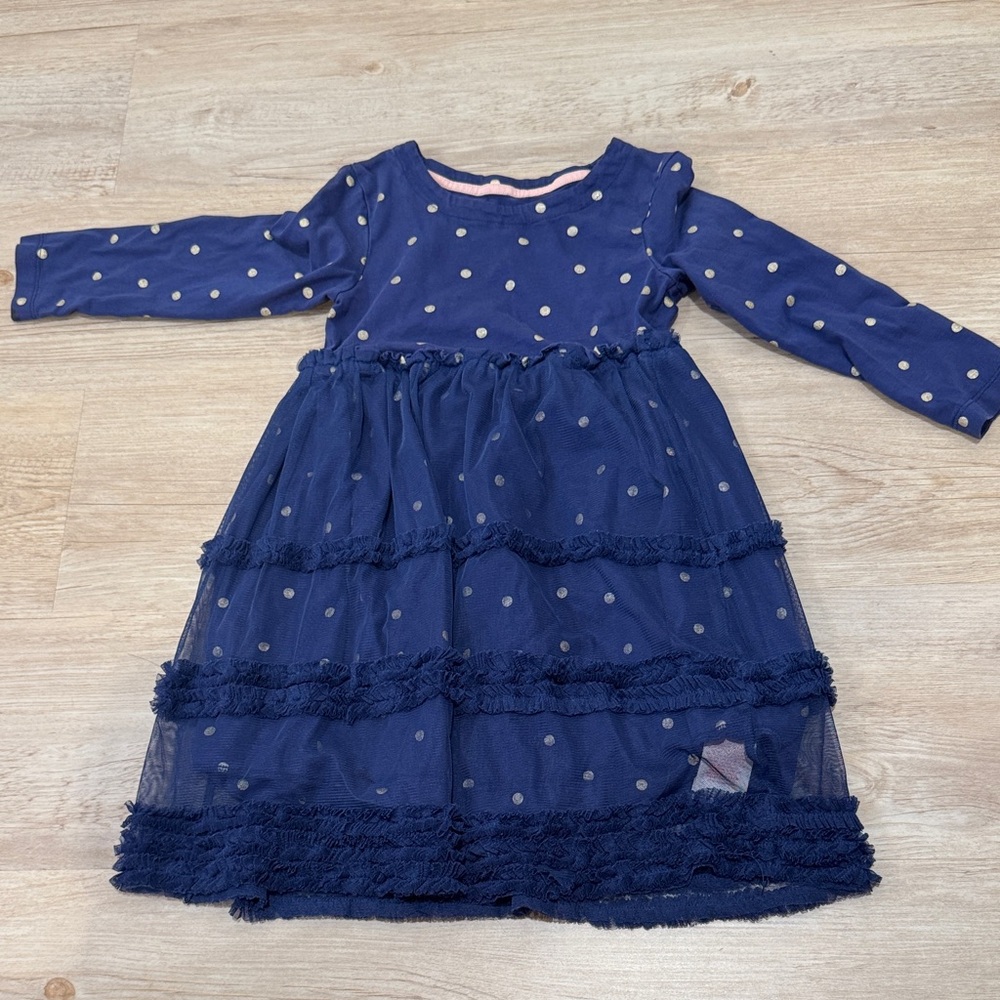 Mini Boden Navy Dress with Silver Polka Dots